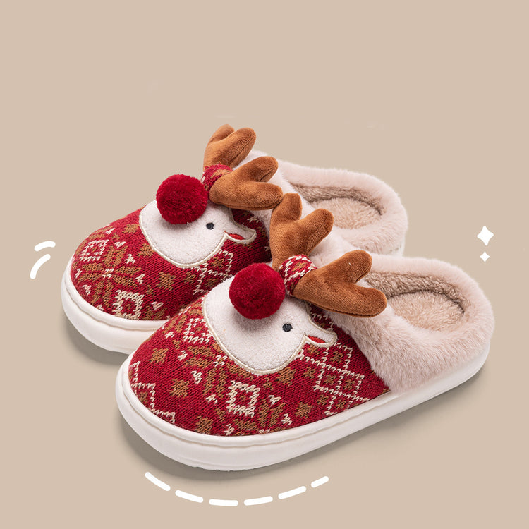 Cute Christmas Elk Plush Slippers Winter Ins Fashion Non-sli | Vibra Cloth