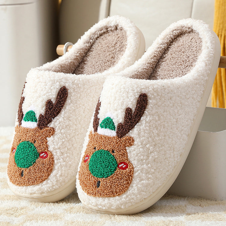 Christmas Shoes Winter Home Slippers Elk Soft Cozy Bedroom | Vibra Cloth