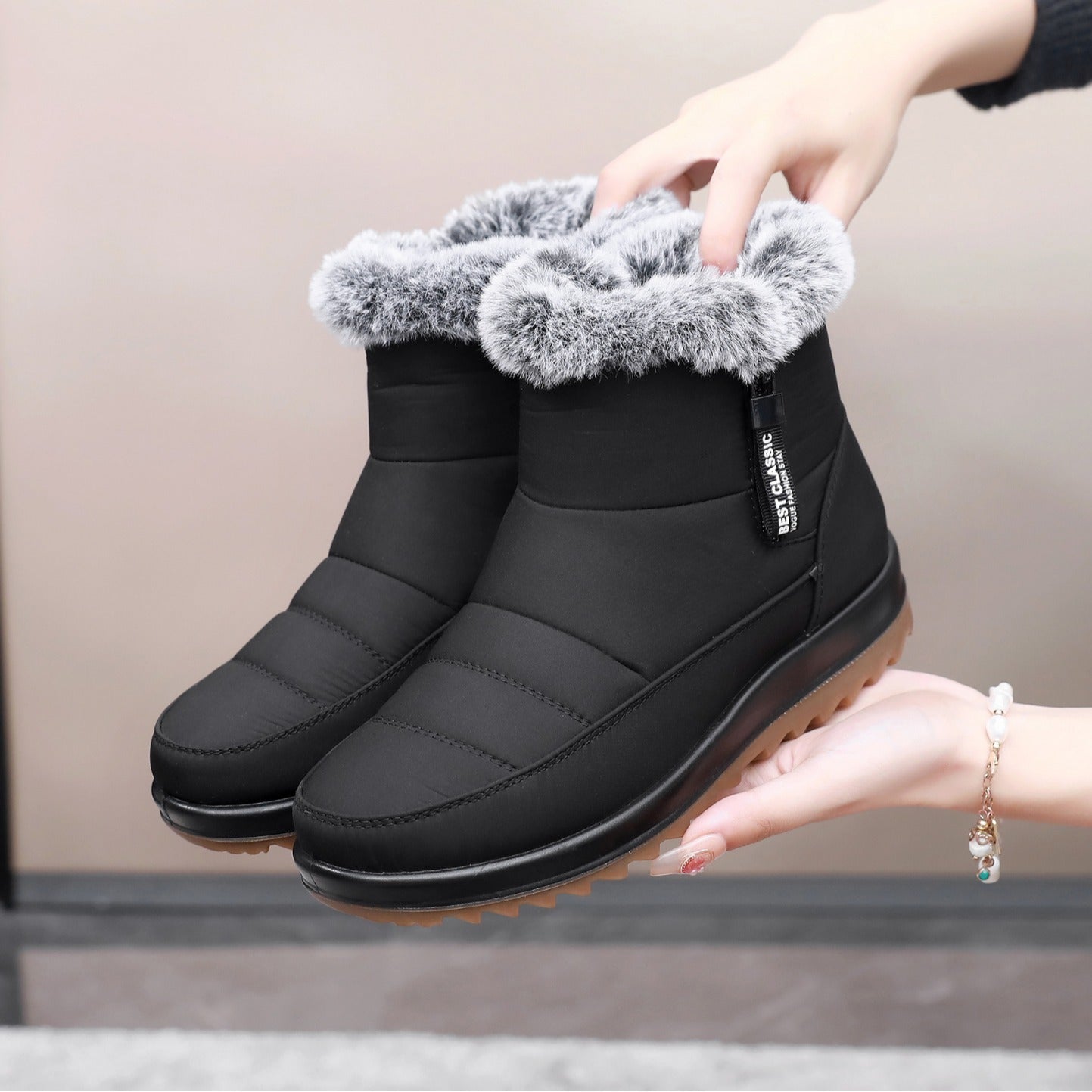 Winter Boot With Side Zipper Fashion Warm Plush Short Shoes | Vibra Cloth