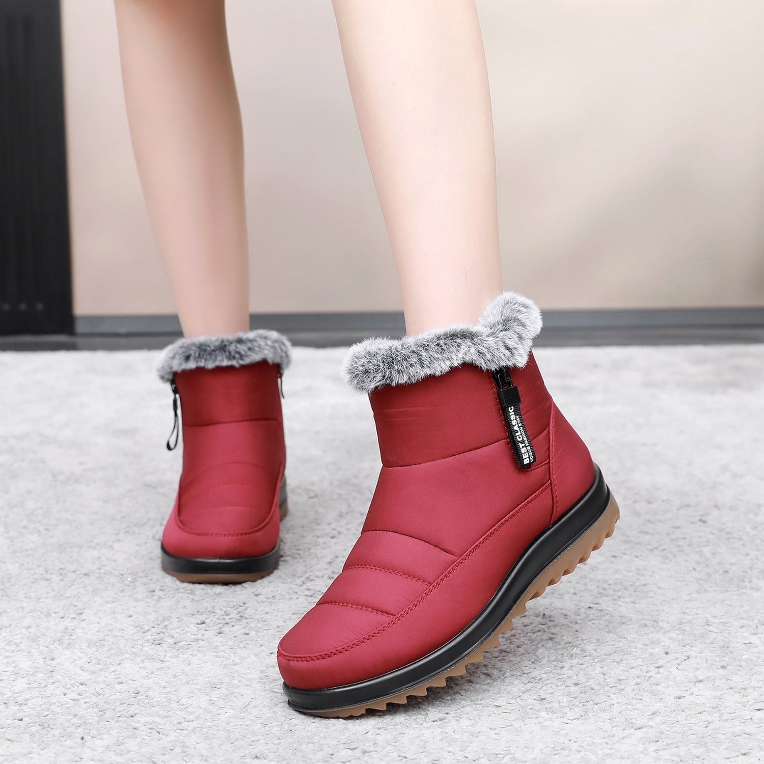 Winter Boot With Side Zipper Fashion Warm Plush Short Shoes | Vibra Cloth