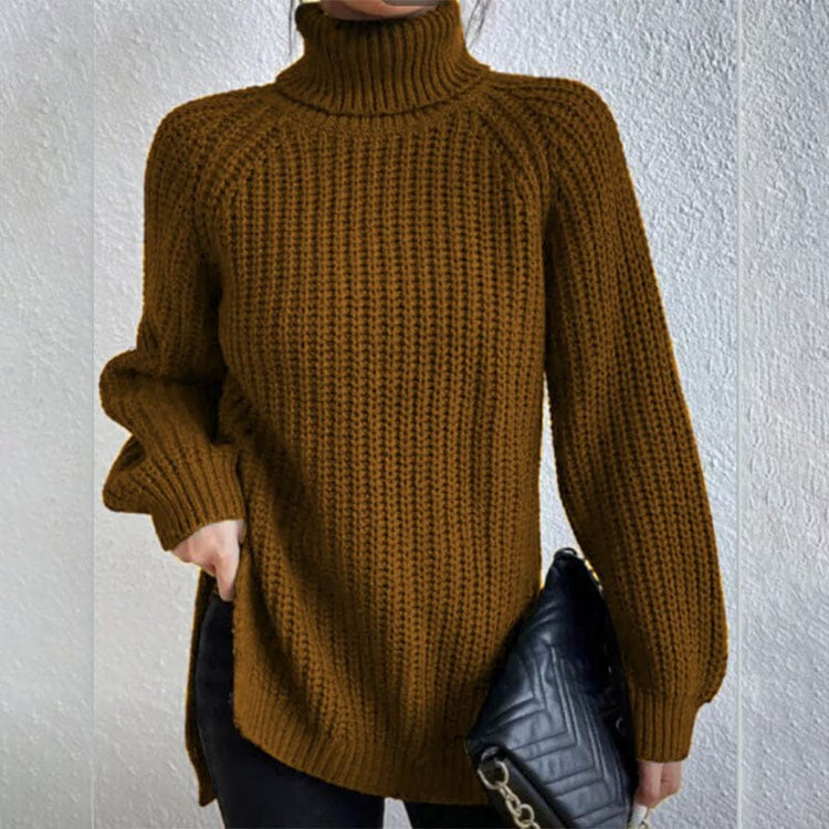 Turtleneck Pullover Sweater With Split Design Fashion Simple | Vibra Cloth
