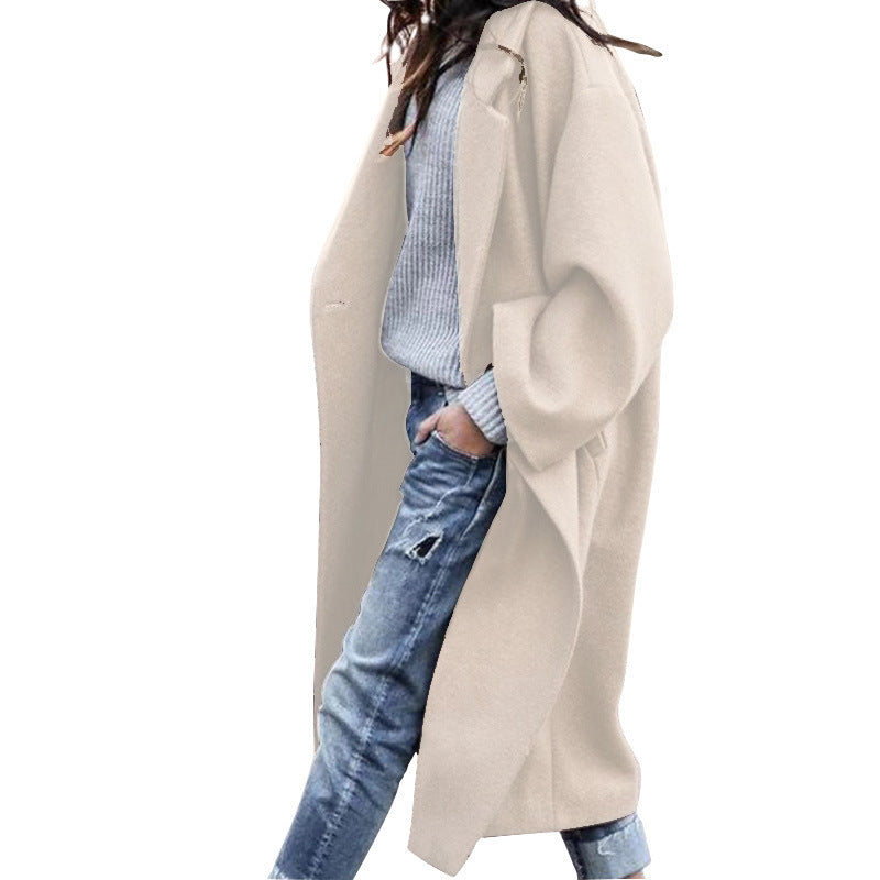 Casual Long Jacket With Pockets Solid Color Single Breasted | Vibra Cloth