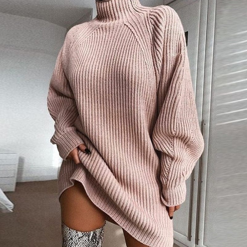 Solid Turtleneck Long Sweater Winter Warm Women Sweater Dres | Vibra Cloth