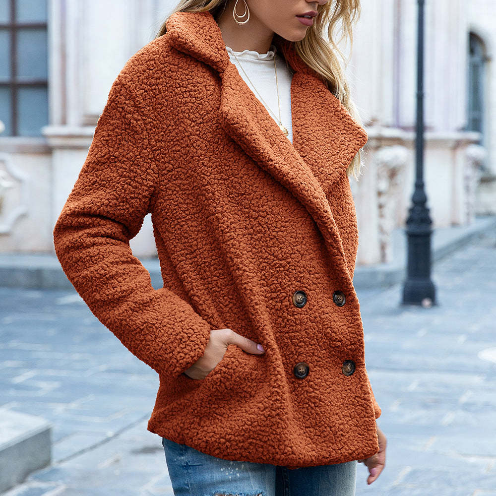 Loose Lapel Fluffy Coat Winter Button Jacket Cardigan | Vibra Cloth
