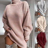 Solid Turtleneck Long Sweater Winter Warm Women Sweater Dres | Vibra Cloth
