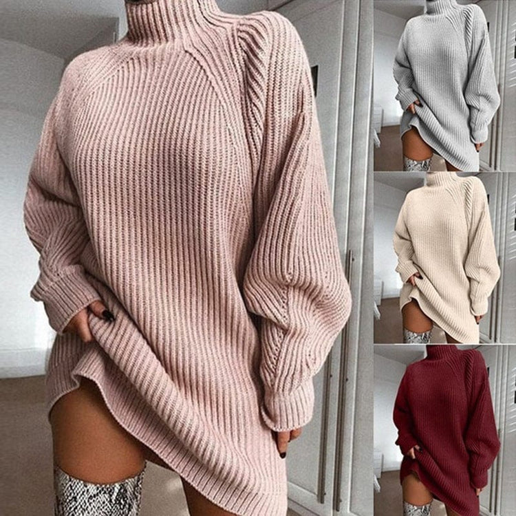 Solid Turtleneck Long Sweater Winter Warm Women Sweater Dres | Vibra Cloth