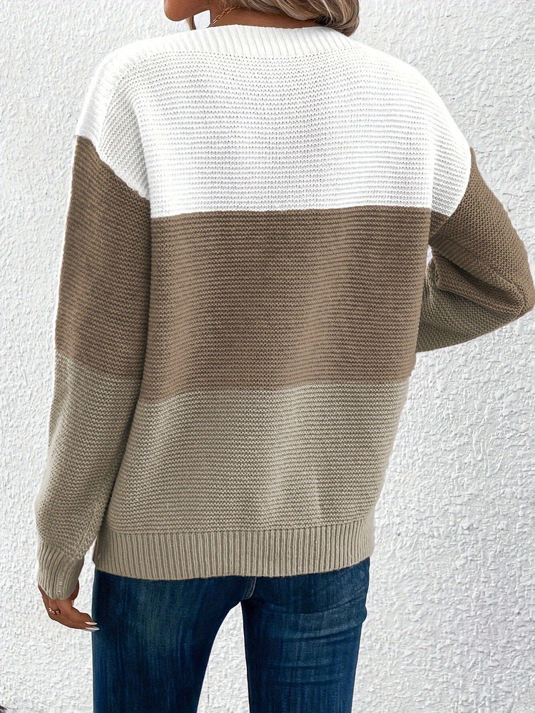 Pullover Knitted Sweater Fashion Round Neck Splicing Knitwea | Vibra Cloth