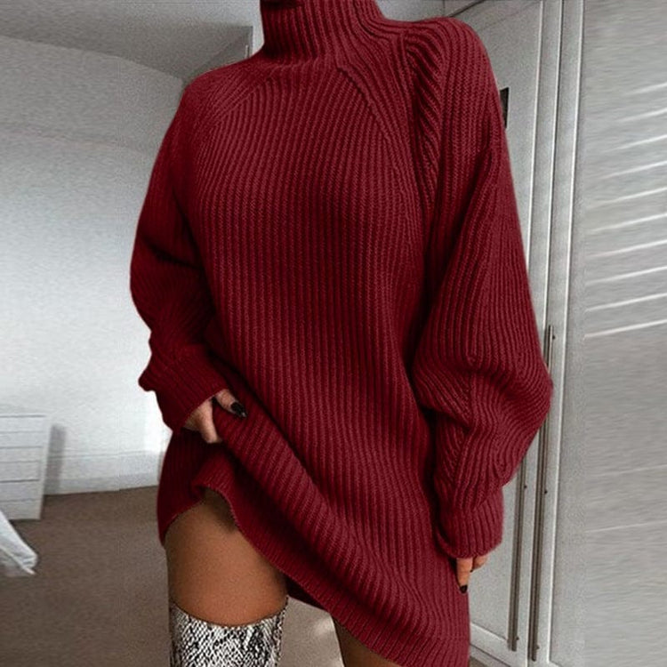 Solid Turtleneck Long Sweater Winter Warm Women Sweater Dres | Vibra Cloth