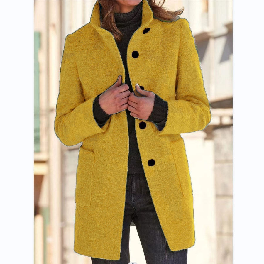 Fashion Stand Collar Woolen Coat With Pockets Fall Winter Ca | Vibra Cloth