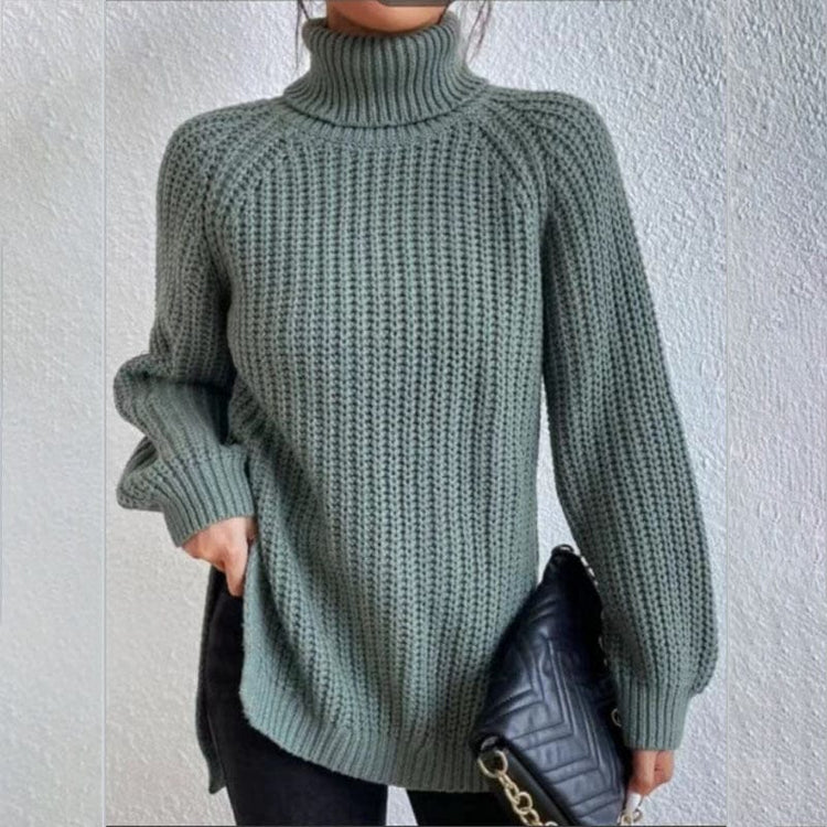 Turtleneck Pullover Sweater With Split Design Fashion Simple | Vibra Cloth