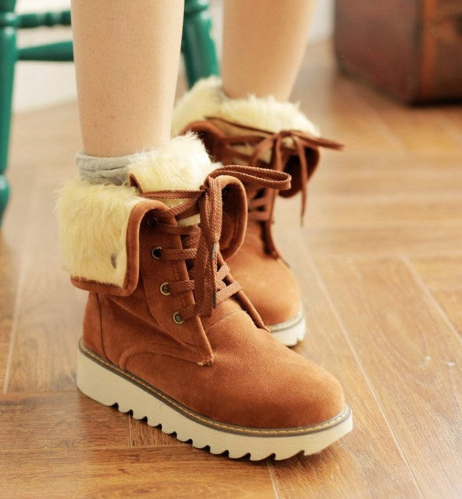 Frosted fur boots snow boots Lace Up Boots | Vibra Cloth