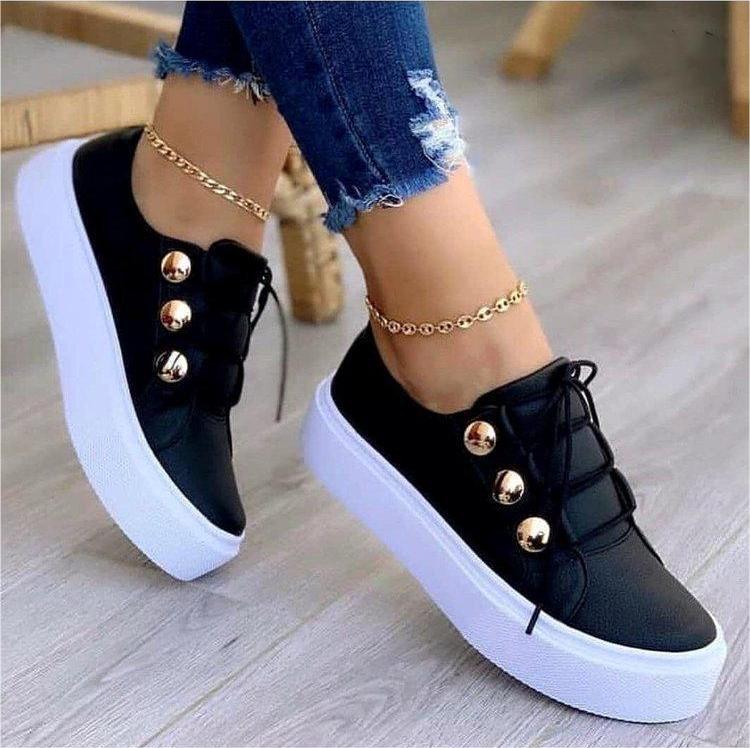 Lace-up Flats Sneakers Women Rivet Casual Shoes | Vibra Cloth
