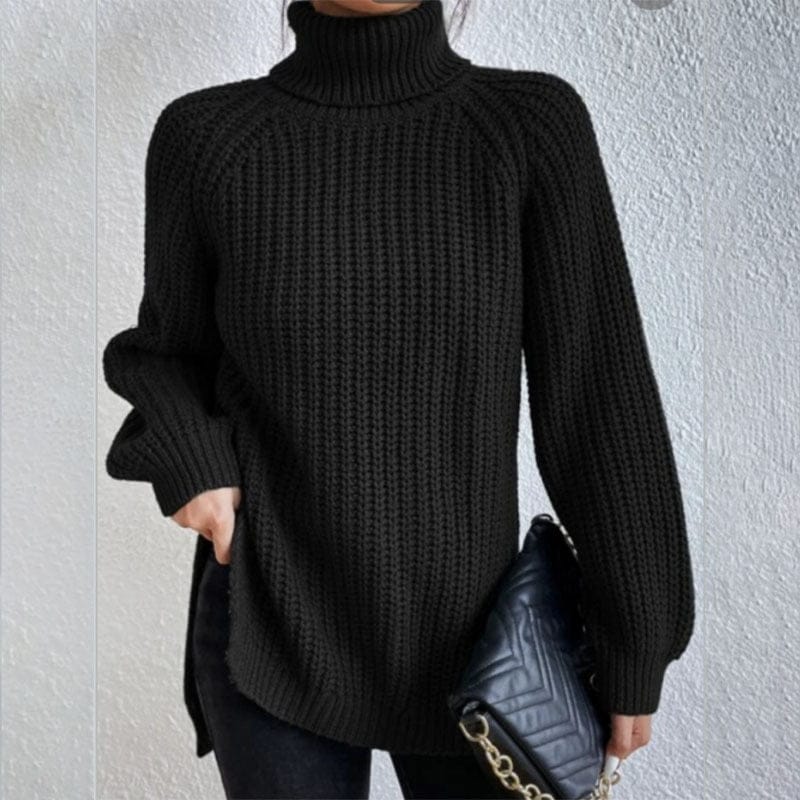 Turtleneck Pullover Sweater With Split Design Fashion Simple | Vibra Cloth