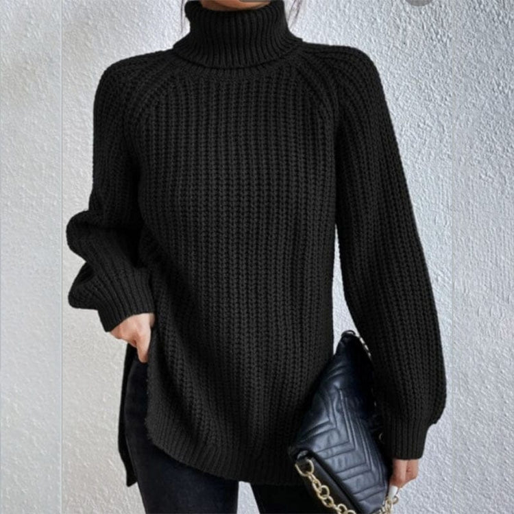 Turtleneck Pullover Sweater With Split Design Fashion Simple | Vibra Cloth