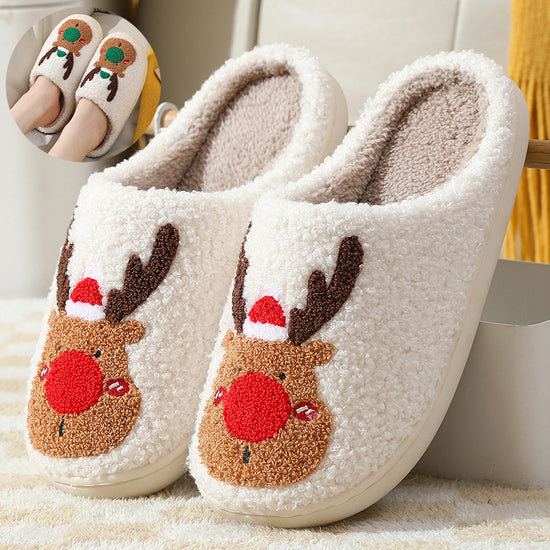 Christmas Shoes Winter Home Slippers Elk Soft Cozy Bedroom | Vibra Cloth