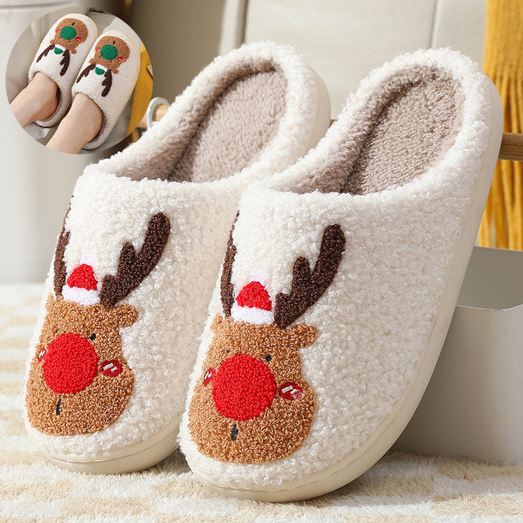 Christmas Shoes Winter Home Slippers Elk Soft Cozy Bedroom | Vibra Cloth