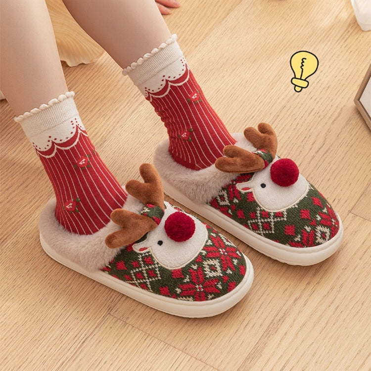 Cute Christmas Elk Plush Slippers Winter Ins Fashion Non-sli | Vibra Cloth