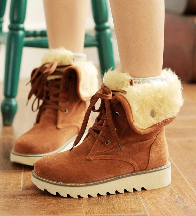 Frosted fur boots snow boots Lace Up Boots | Vibra Cloth