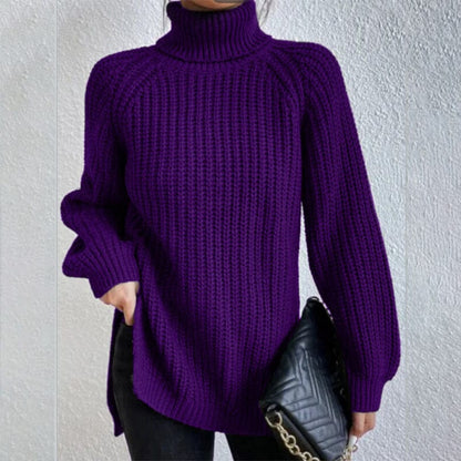 Turtleneck Pullover Sweater With Split Design Fashion Simple | Vibra Cloth