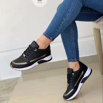 Casual Lace-up Flat Shoes Women Shallow Round Toe Sports Wal | Vibra Cloth