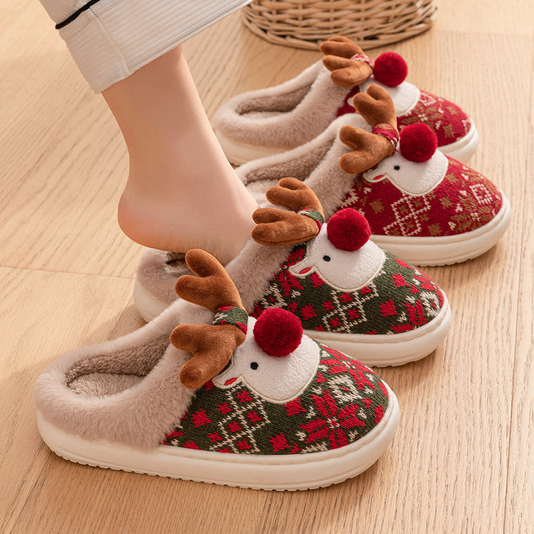 Cute Christmas Elk Plush Slippers Winter Ins Fashion Non-sli | Vibra Cloth