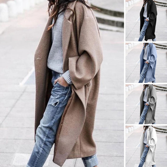 Casual Long Jacket With Pockets Solid Color Single Breasted | Vibra Cloth