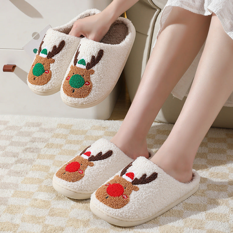 Christmas Shoes Winter Home Slippers Elk Soft Cozy Bedroom | Vibra Cloth