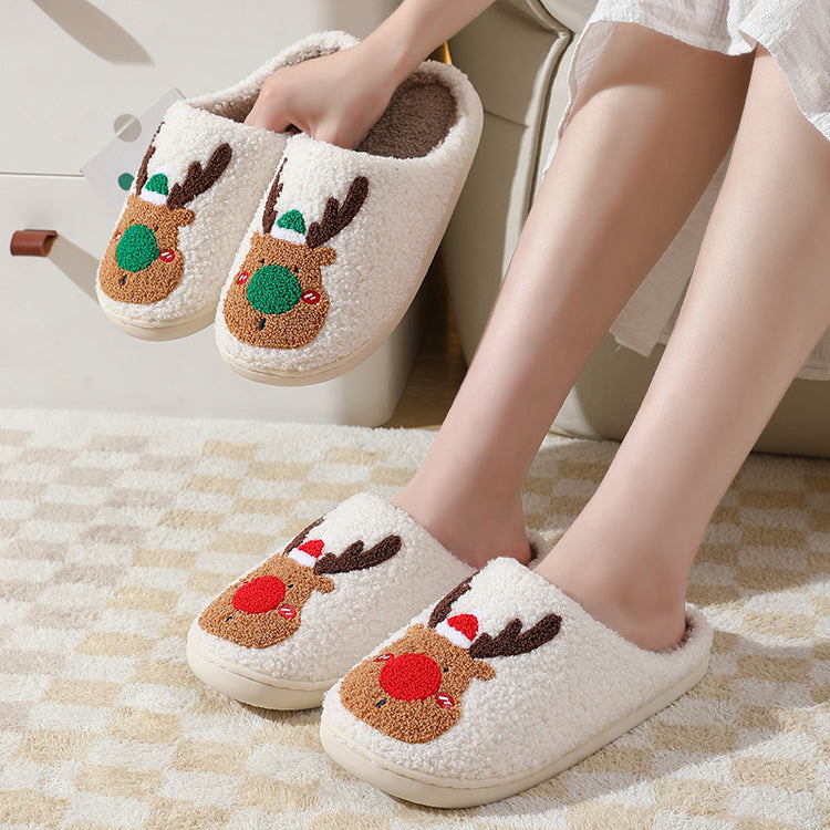 Christmas Shoes Winter Home Slippers Elk Soft Cozy Bedroom | Vibra Cloth