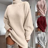 Solid Turtleneck Long Sweater Winter Warm Women Sweater Dres | Vibra Cloth