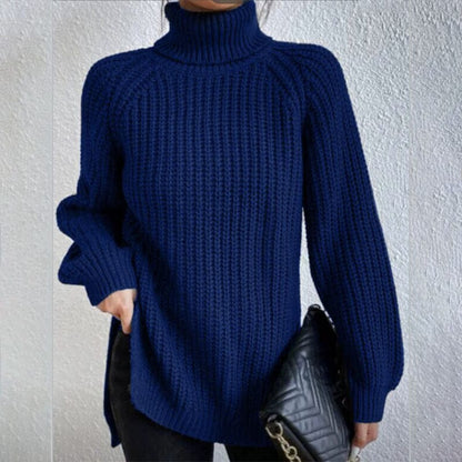 Turtleneck Pullover Sweater With Split Design Fashion Simple | Vibra Cloth
