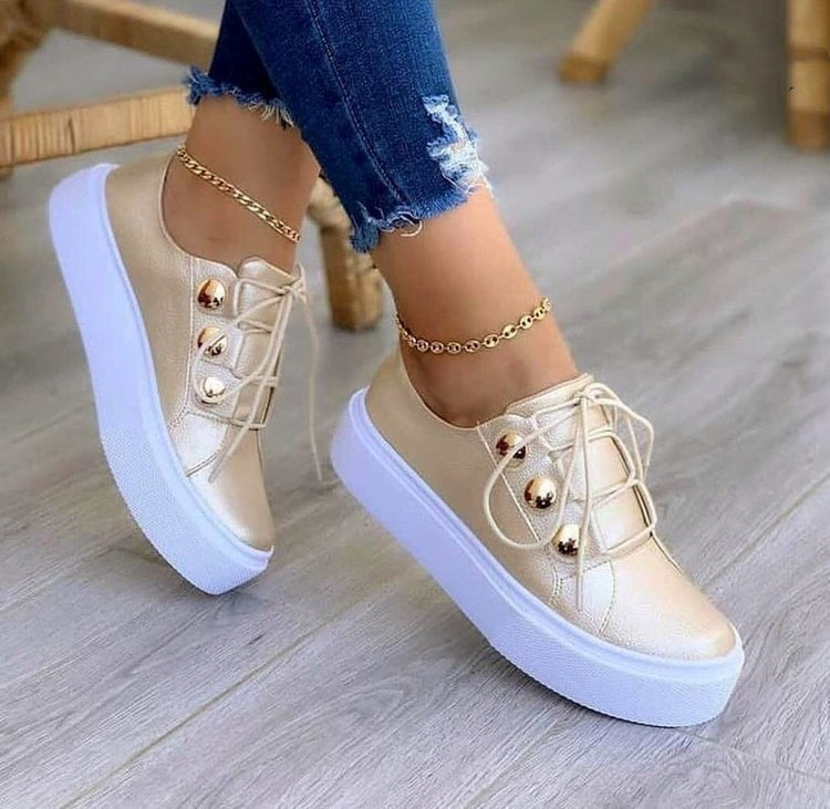 Lace-up Flats Sneakers Women Rivet Casual Shoes | Vibra Cloth