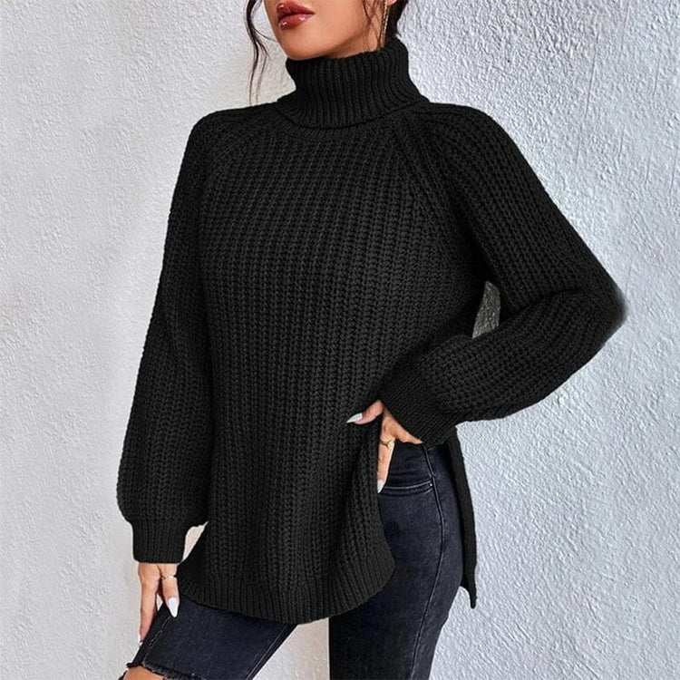 Turtleneck Pullover Sweater With Split Design Fashion Simple | Vibra Cloth