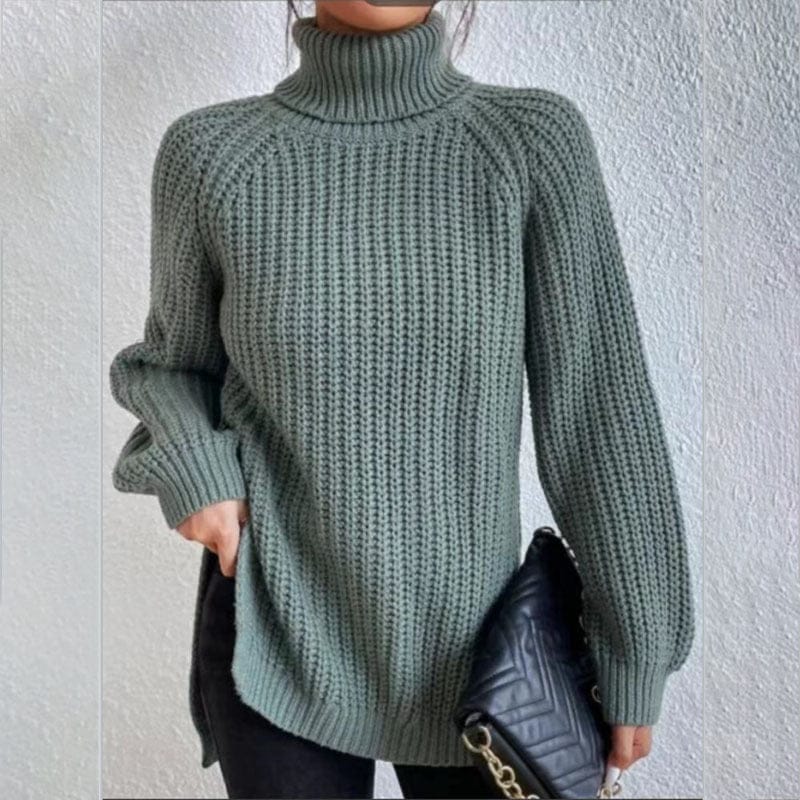 Turtleneck Pullover Sweater With Split Design Fashion Simple | Vibra Cloth