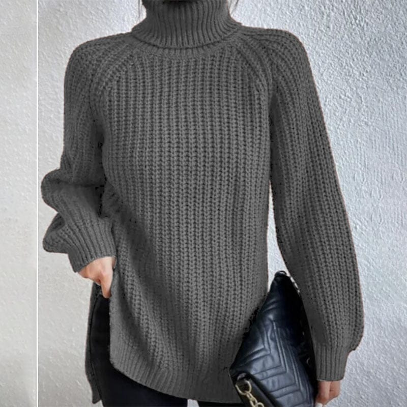 Turtleneck Pullover Sweater With Split Design Fashion Simple | Vibra Cloth