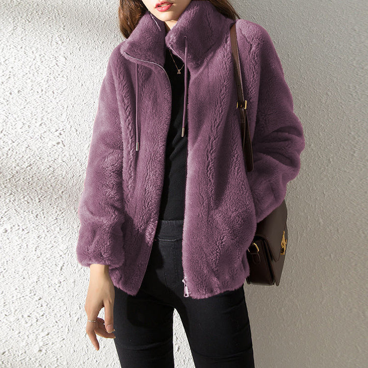 Double Faced Fleece Warm High Neck Sweater Women Cardigan | Vibra Cloth