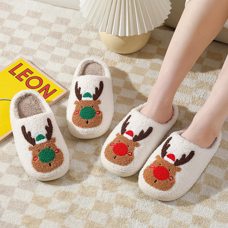 Christmas Shoes Winter Home Slippers Elk Soft Cozy Bedroom | Vibra Cloth