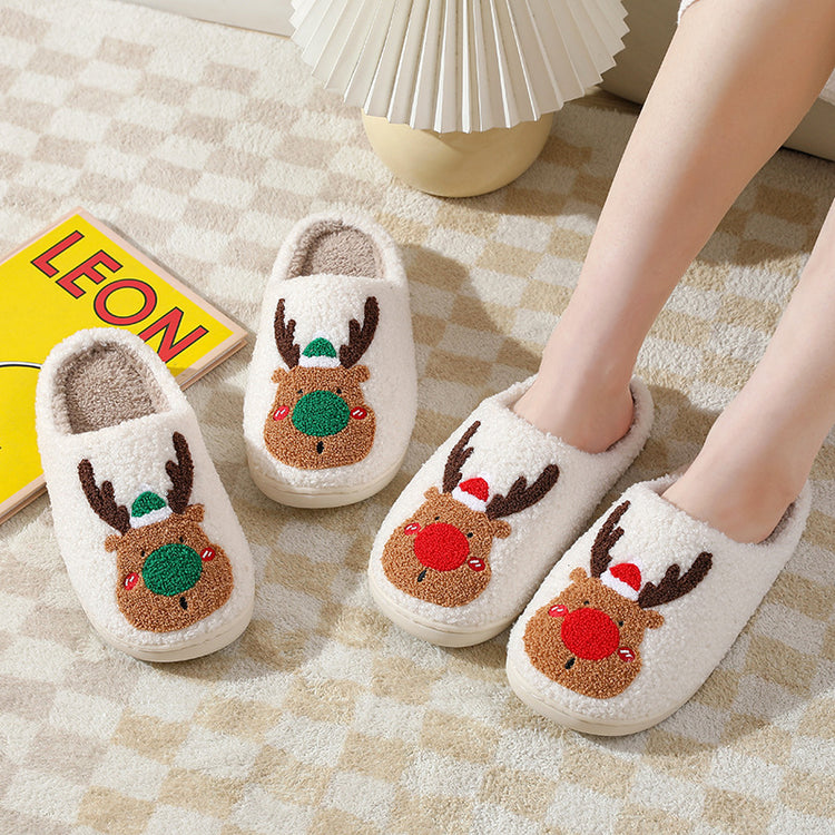 Christmas Shoes Winter Home Slippers Elk Soft Cozy Bedroom | Vibra Cloth