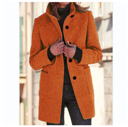 Fashion Stand Collar Woolen Coat With Pockets Fall Winter Ca | Vibra Cloth