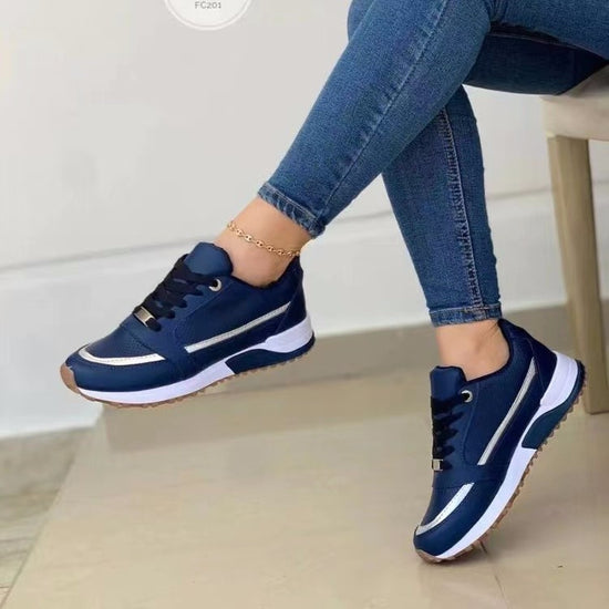 Casual Lace-up Flat Shoes Women Shallow Round Toe Sports Wal | Vibra Cloth