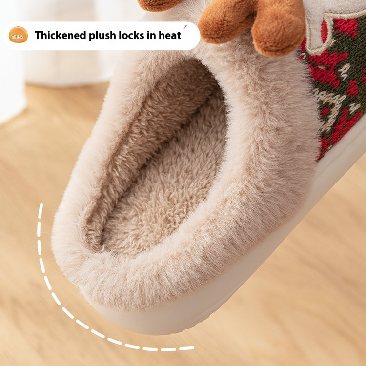 Cute Christmas Elk Plush Slippers Winter Ins Fashion Non-sli | Vibra Cloth