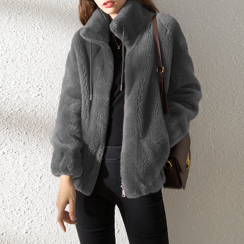 Double Faced Fleece Warm High Neck Sweater Women Cardigan | Vibra Cloth