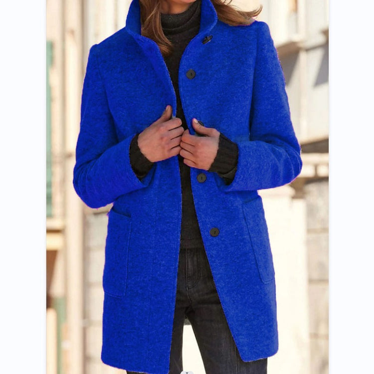 Fashion Stand Collar Woolen Coat With Pockets Fall Winter Ca | Vibra Cloth