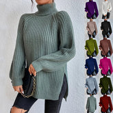 Turtleneck Pullover Sweater With Split Design Fashion Simple | Vibra Cloth