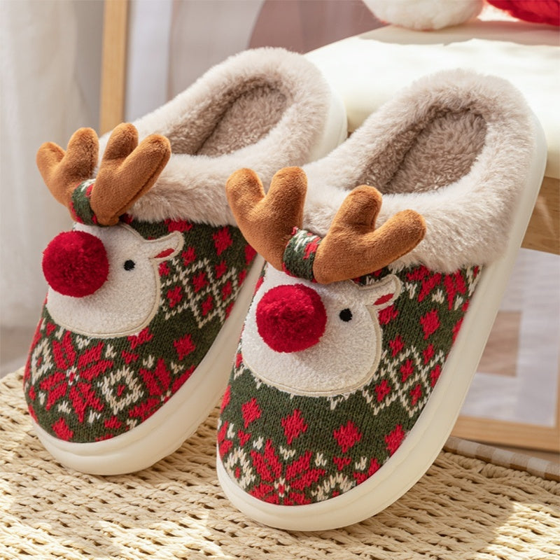 Cute Christmas Elk Plush Slippers Winter Ins Fashion Non-sli | Vibra Cloth