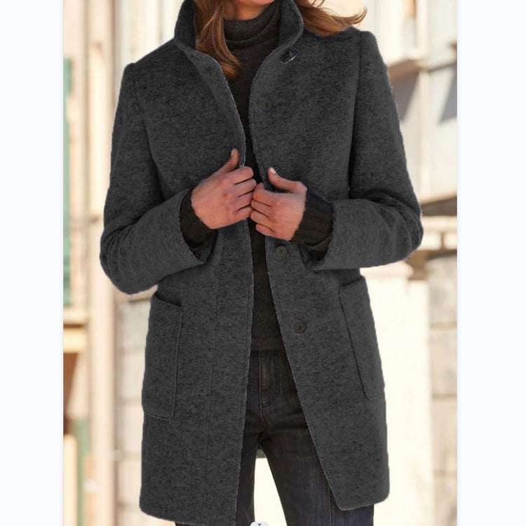 Fashion Stand Collar Woolen Coat With Pockets Fall Winter Ca | Vibra Cloth