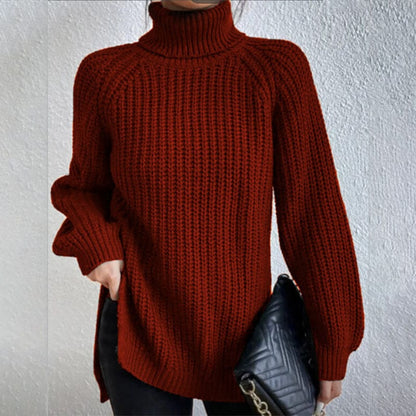 Turtleneck Pullover Sweater With Split Design Fashion Simple | Vibra Cloth