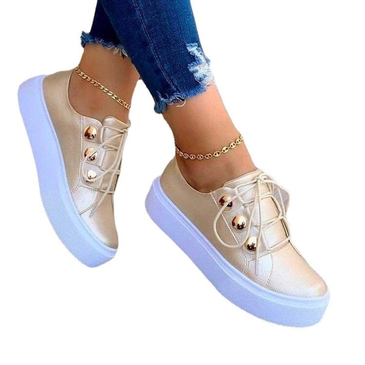Lace-up Flats Sneakers Women Rivet Casual Shoes | Vibra Cloth