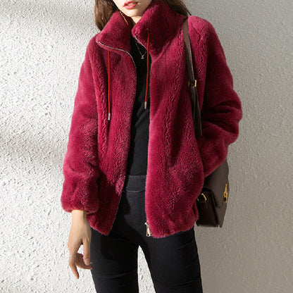 Double Faced Fleece Warm High Neck Sweater Women Cardigan | Vibra Cloth
