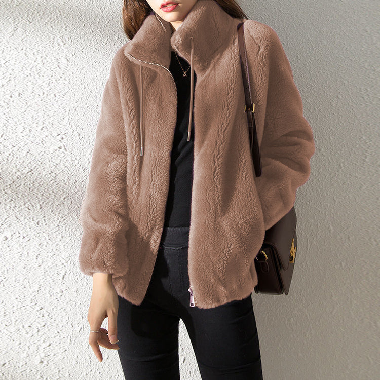 Double Faced Fleece Warm High Neck Sweater Women Cardigan | Vibra Cloth