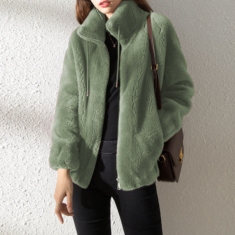 Double Faced Fleece Warm High Neck Sweater Women Cardigan | Vibra Cloth